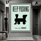 Monopoly Keep Pushing Card Canvas Wall Art-ChandeliersDecor