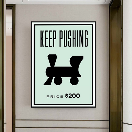 Monopoly Keep Pushing Card Canvas Wall Art-ChandeliersDecor