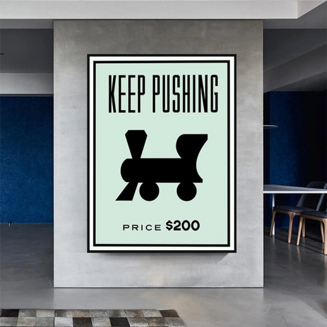 Monopoly Keep Pushing Card Canvas Wall Art-ChandeliersDecor