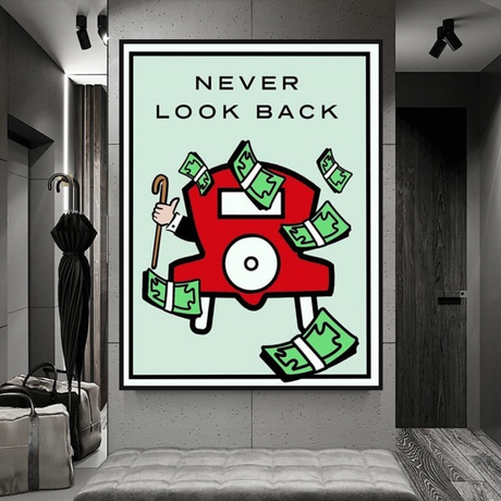 Monopoly Never Look Back Card Canvas Wall Art-ChandeliersDecor