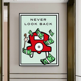 Monopoly Never Look Back Card Canvas Wall Art-ChandeliersDecor