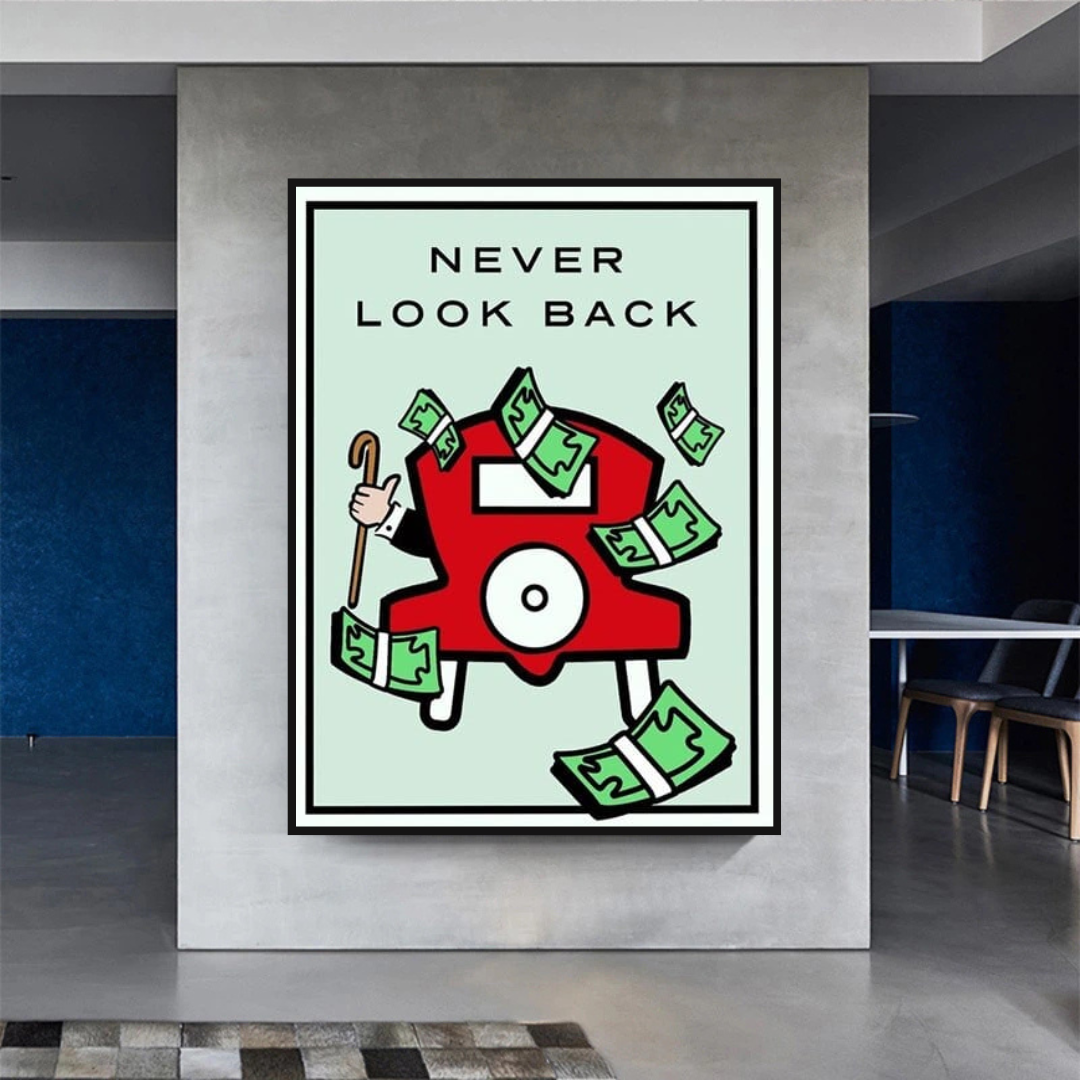 Monopoly Never Look Back Card Canvas Wall Art-ChandeliersDecor