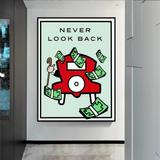 Monopoly Never Look Back Card Canvas Wall Art-ChandeliersDecor