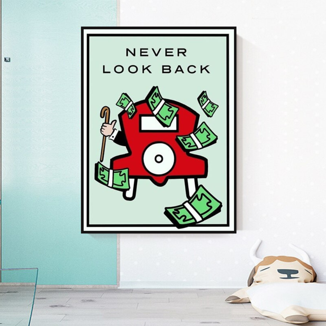 Monopoly Never Look Back Card Canvas Wall Art-ChandeliersDecor