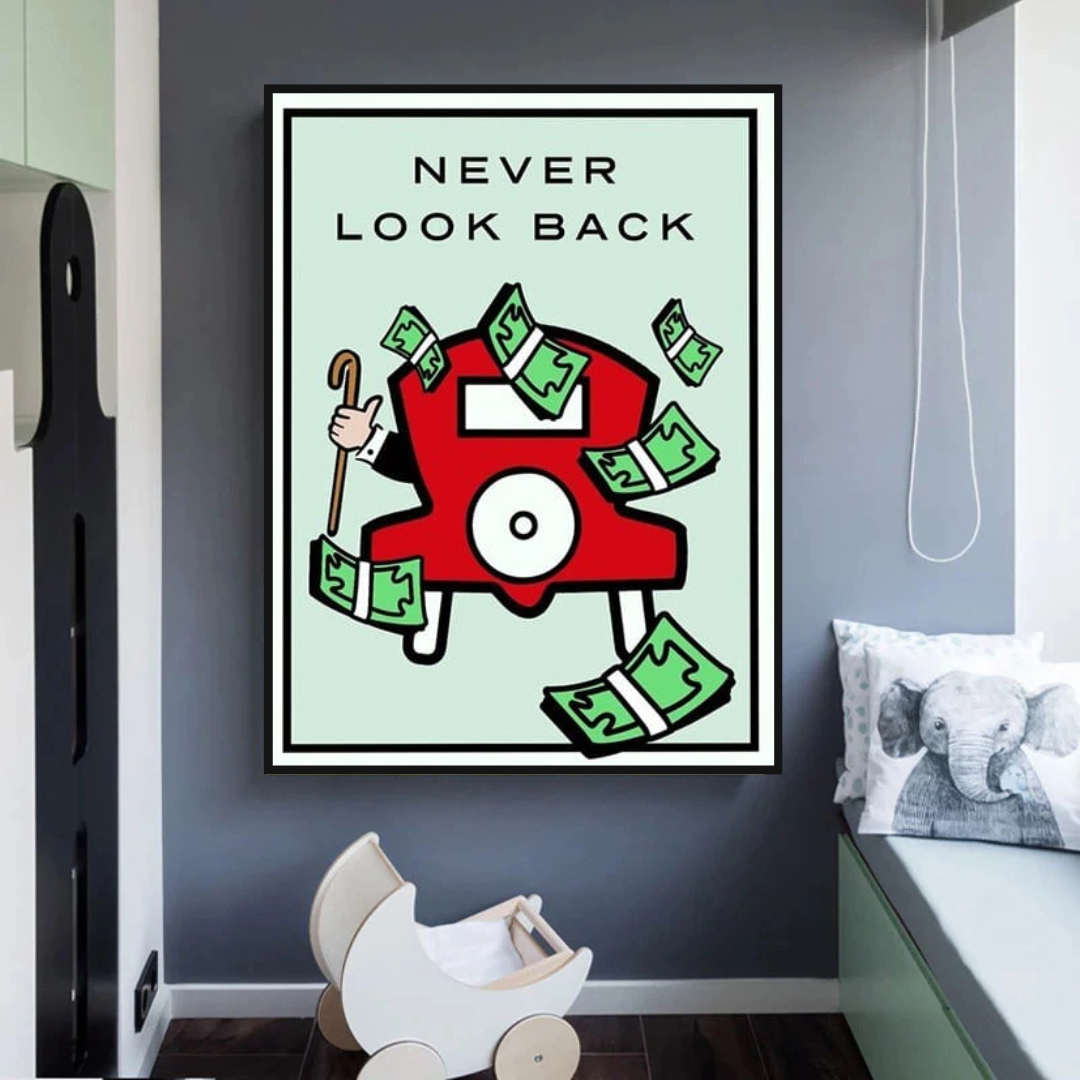 Monopoly Never Look Back Card Canvas Wall Art-ChandeliersDecor