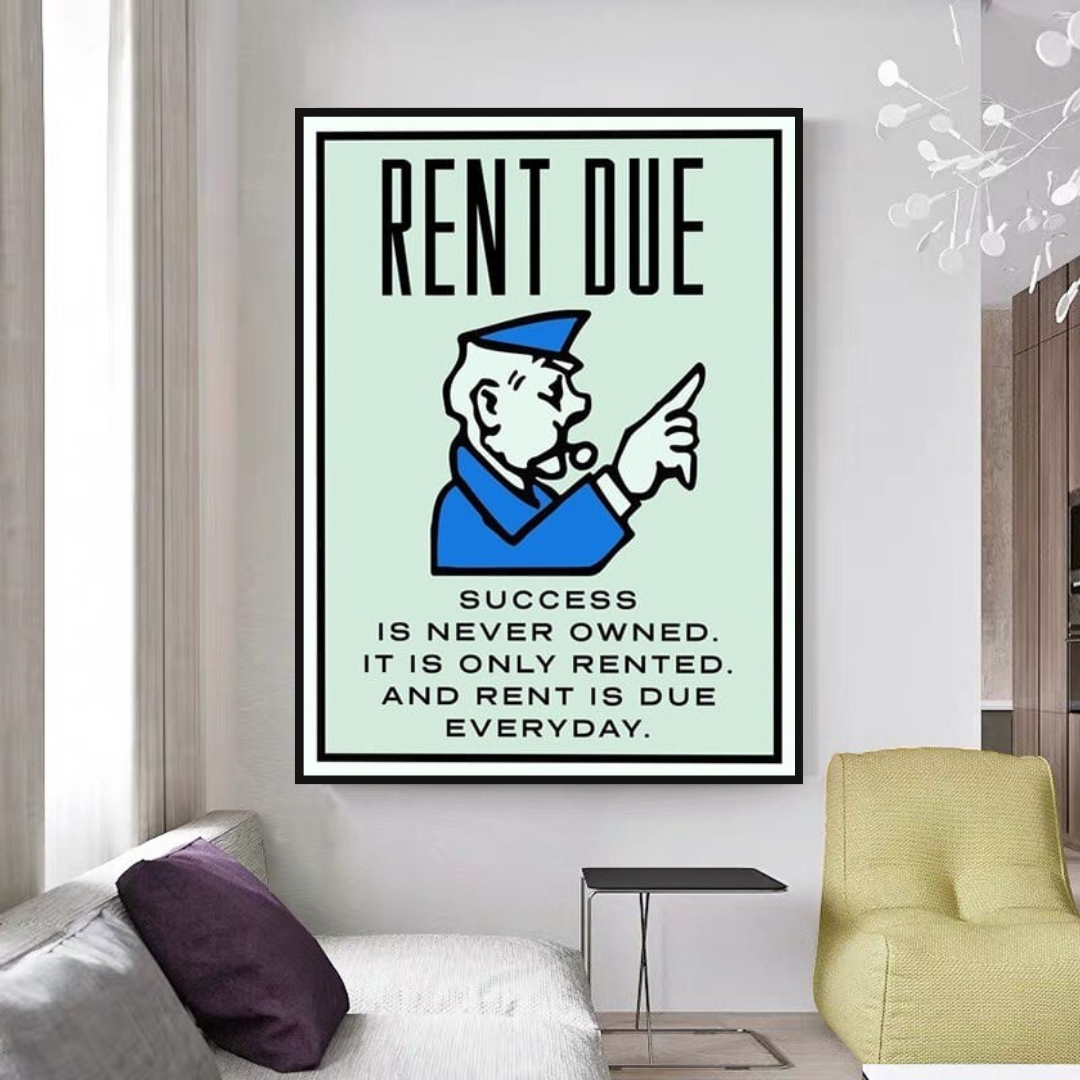 Monopoly Rent Due Card Canvas Wall Art