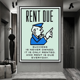 Monopoly Rent Due Card Canvas Wall Art-ChandeliersDecor