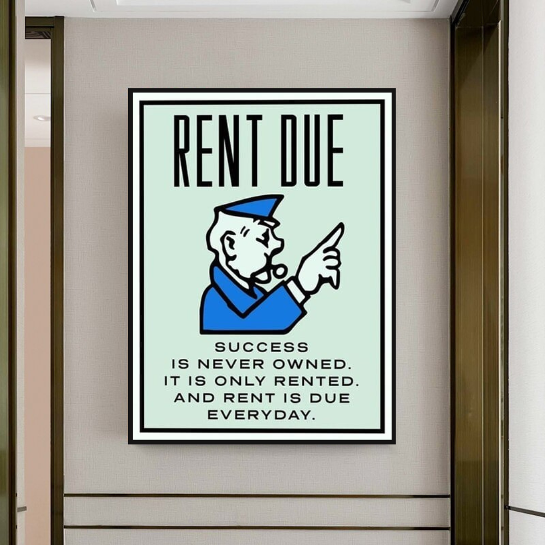 Monopoly Rent Due Card Canvas Wall Art-ChandeliersDecor