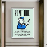 Monopoly Rent Due Card Canvas Wall Art-ChandeliersDecor