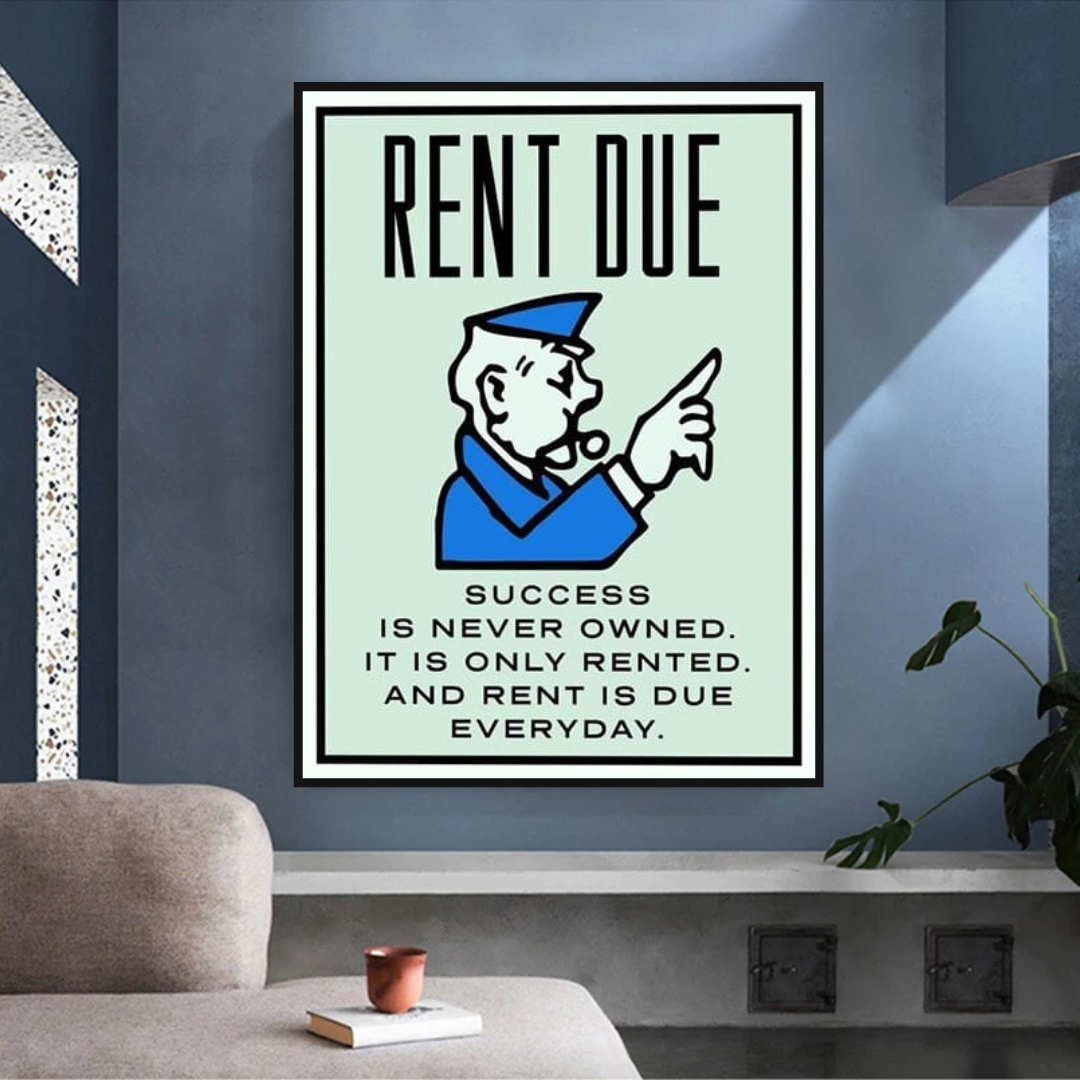 Monopoly Rent Due Card Canvas Wall Art-ChandeliersDecor