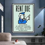 Monopoly Rent Due Card Canvas Wall Art-ChandeliersDecor