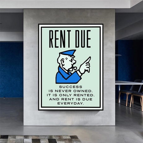 Monopoly Rent Due Card Canvas Wall Art-ChandeliersDecor