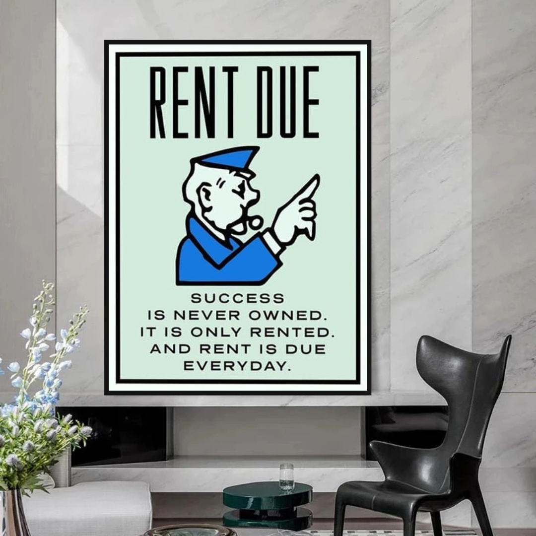 Monopoly Rent Due Card Canvas Wall Art-ChandeliersDecor