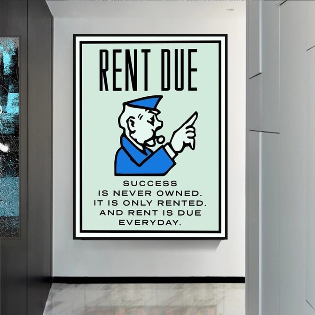 Monopoly Rent Due Card Canvas Wall Art-ChandeliersDecor