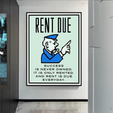 Monopoly Rent Due Card Canvas Wall Art-ChandeliersDecor