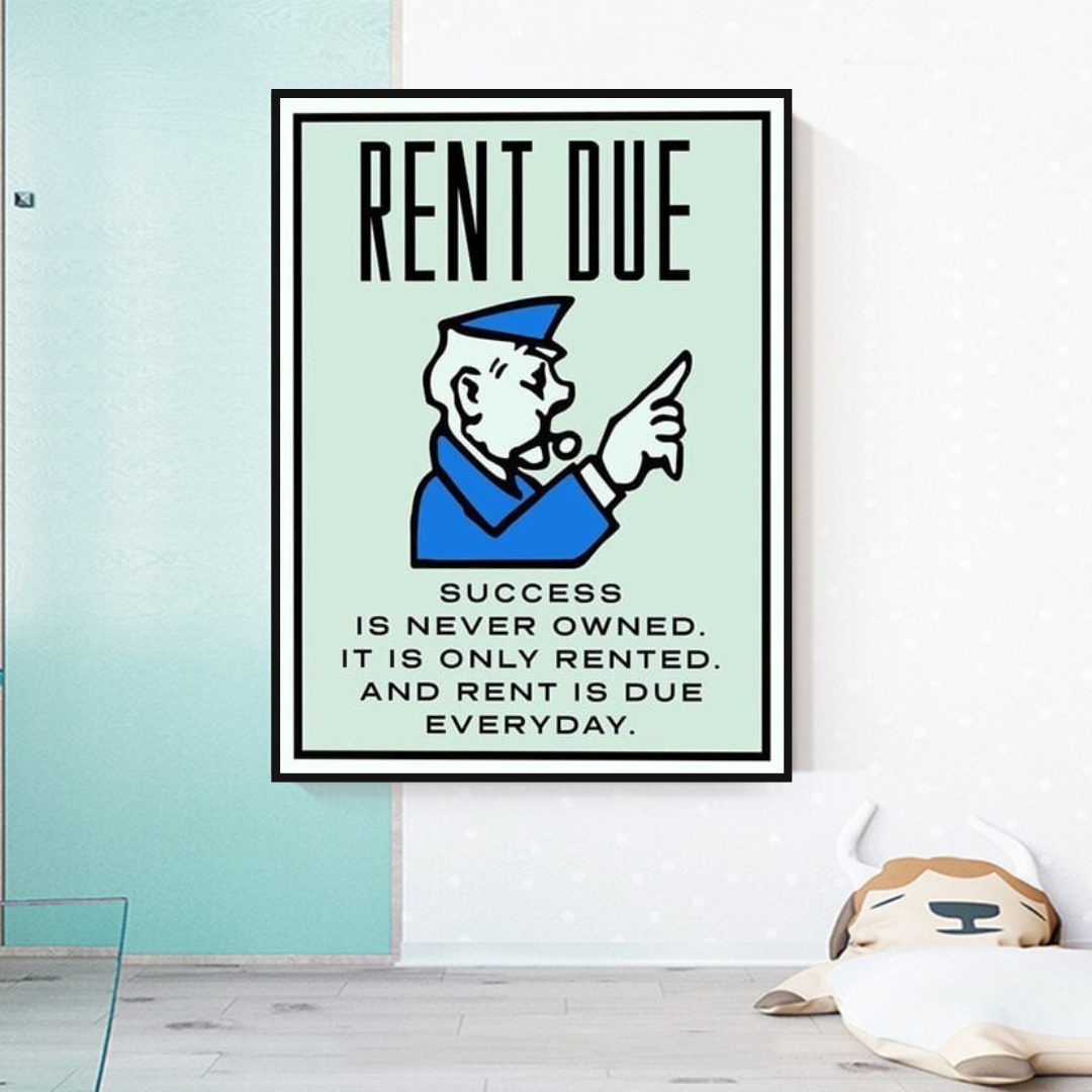 Monopoly Rent Due Card Canvas Wall Art-ChandeliersDecor