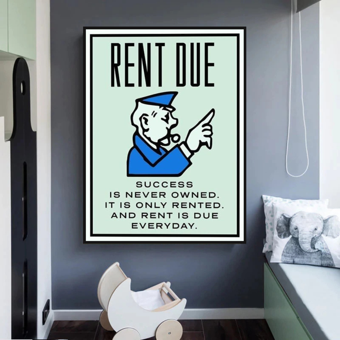 Monopoly Rent Due Card Canvas Wall Art