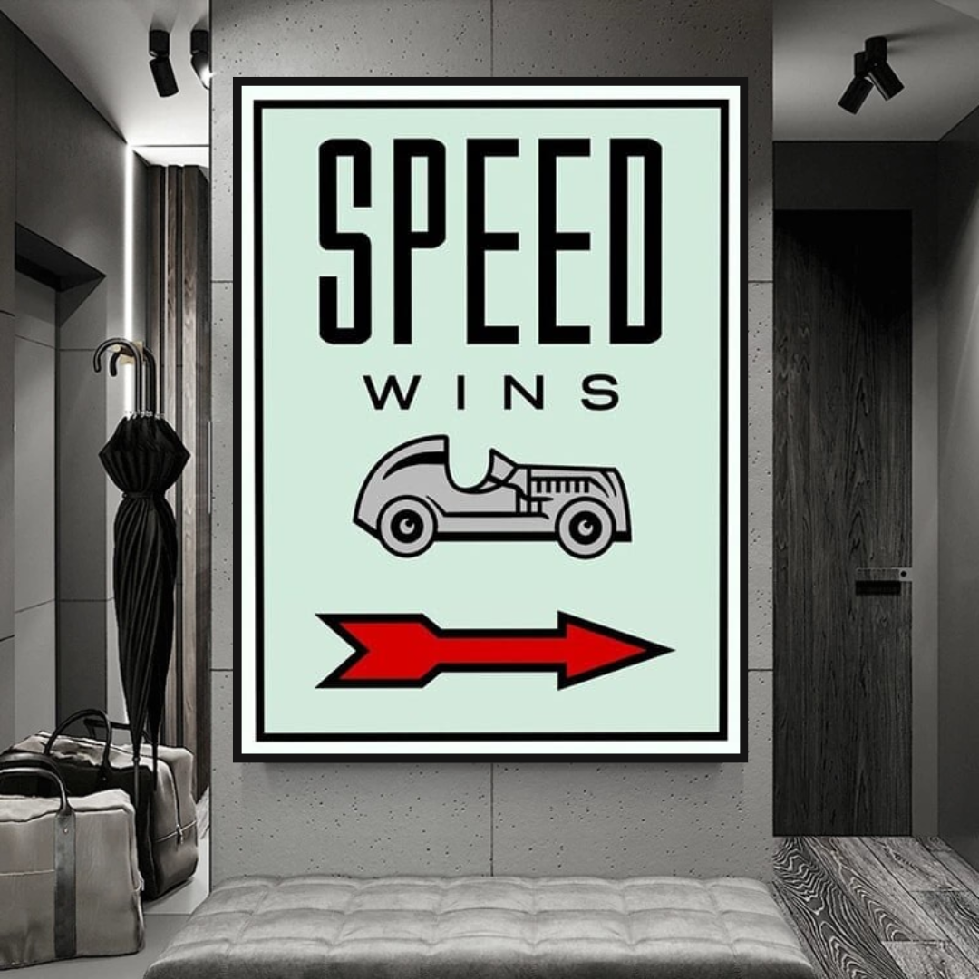 Monopoly Speed Wins Card Canvas Wall Art-ChandeliersDecor
