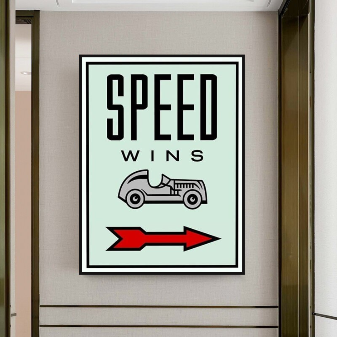 Monopoly Speed Wins Card Canvas Wall Art-ChandeliersDecor