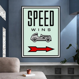 Monopoly Speed Wins Card Canvas Wall Art-ChandeliersDecor