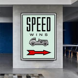 Monopoly Speed Wins Card Canvas Wall Art-ChandeliersDecor