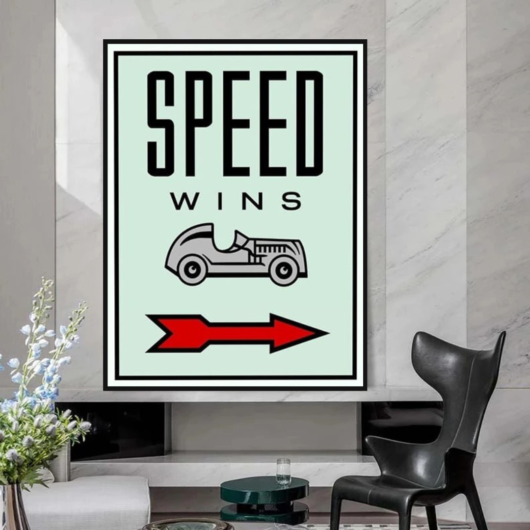 Monopoly Speed Wins Card Canvas Wall Art-ChandeliersDecor