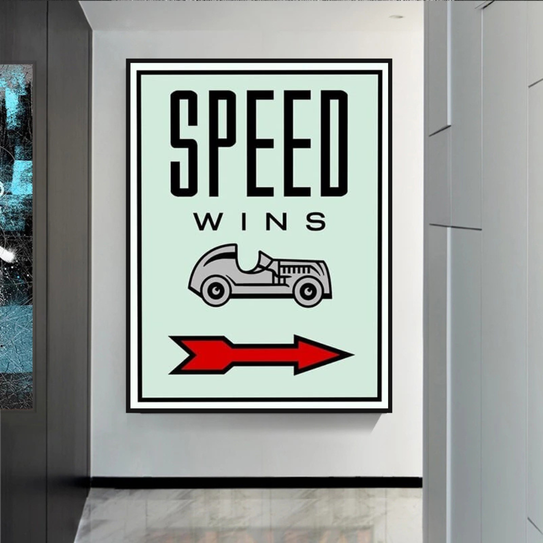 Monopoly Speed Wins Card Canvas Wall Art-ChandeliersDecor