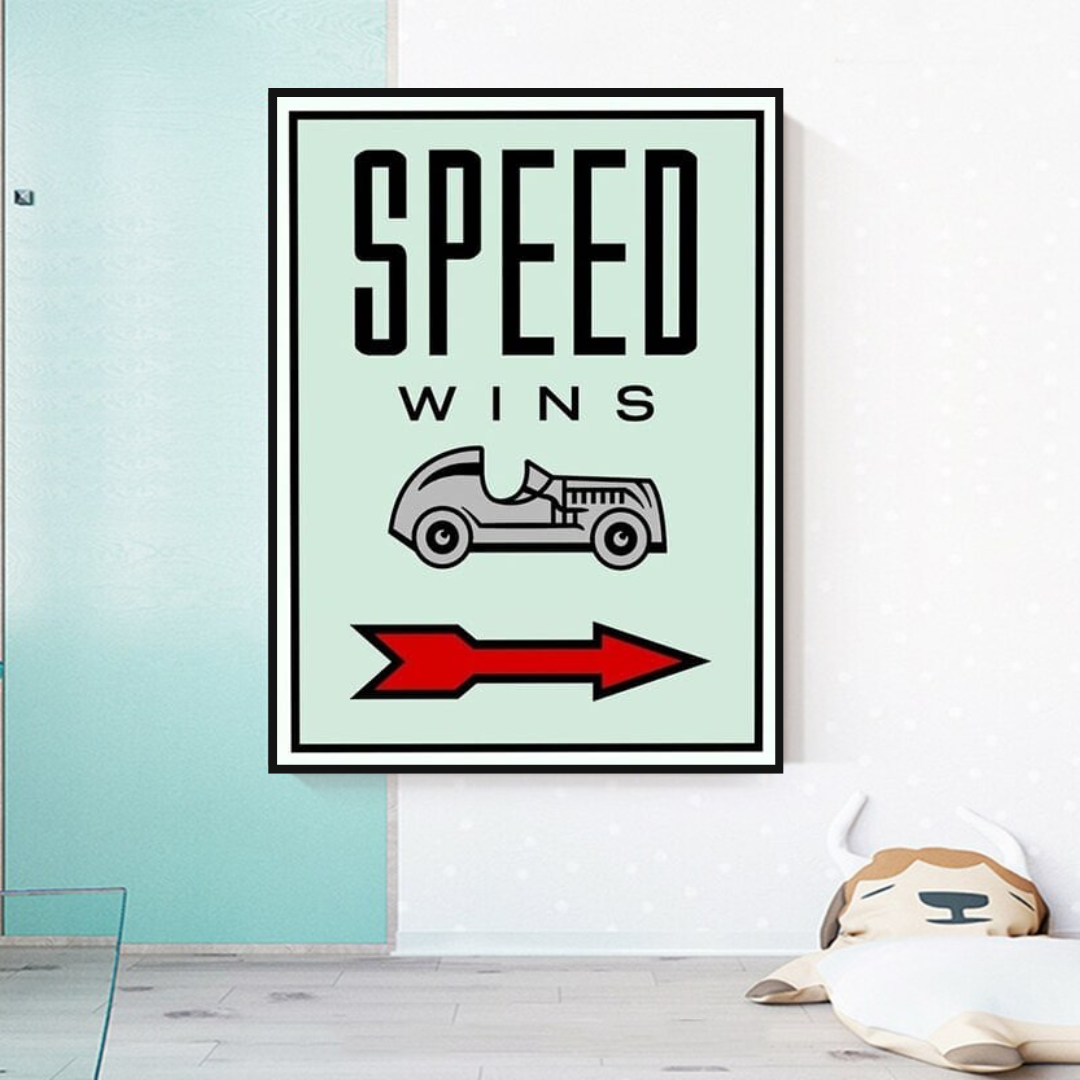 Monopoly Speed Wins Card Canvas Wall Art-ChandeliersDecor