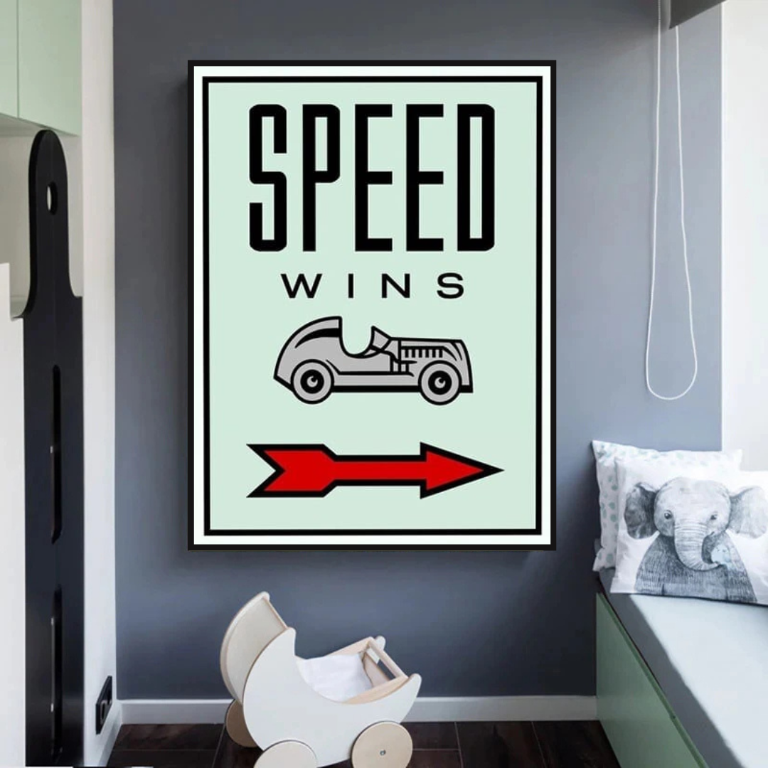 Monopoly Speed Wins Card Canvas Wall Art-ChandeliersDecor