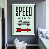 Monopoly Speed Wins Card Canvas Wall Art-ChandeliersDecor