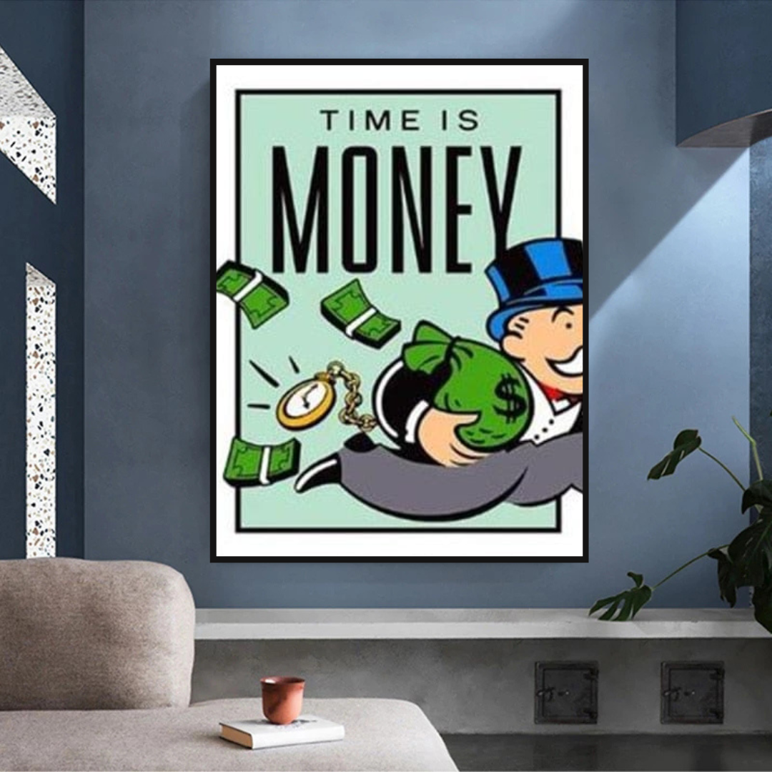 Monopoly Time Is Money Card Canvas Wall Art-ChandeliersDecor