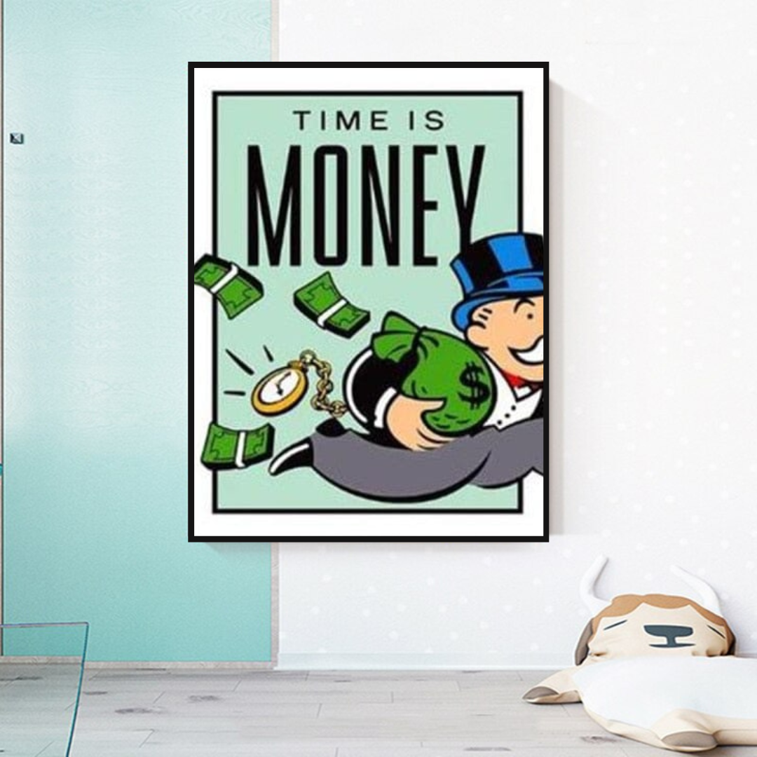 Monopoly Time Is Money Card Canvas Wall Art-ChandeliersDecor