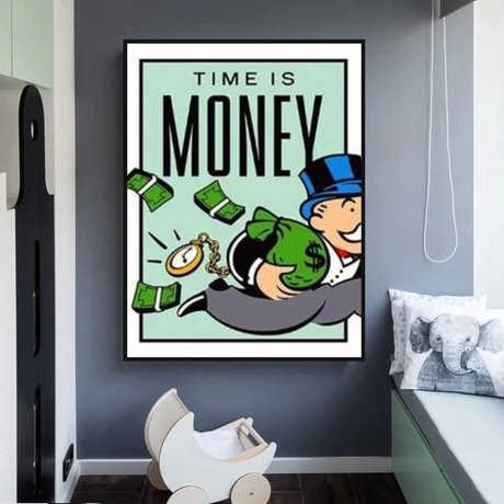 Monopoly Time Is Money Card Canvas Wall Art-ChandeliersDecor