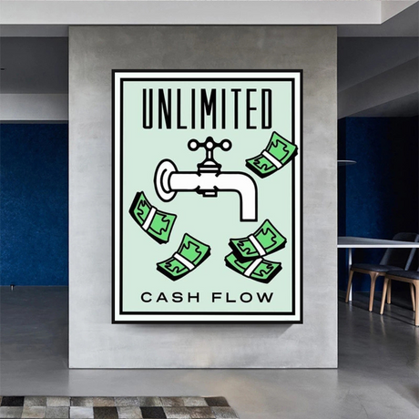 Monopoly Unlimited Cash Flow Card Canvas Wall Art-ChandeliersDecor