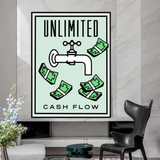 Monopoly Unlimited Cash Flow Card Canvas Wall Art-ChandeliersDecor