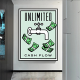 Monopoly Unlimited Cash Flow Card Canvas Wall Art-ChandeliersDecor