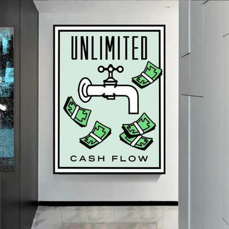 Monopoly Unlimited Cash Flow Card Canvas Wall Art-ChandeliersDecor