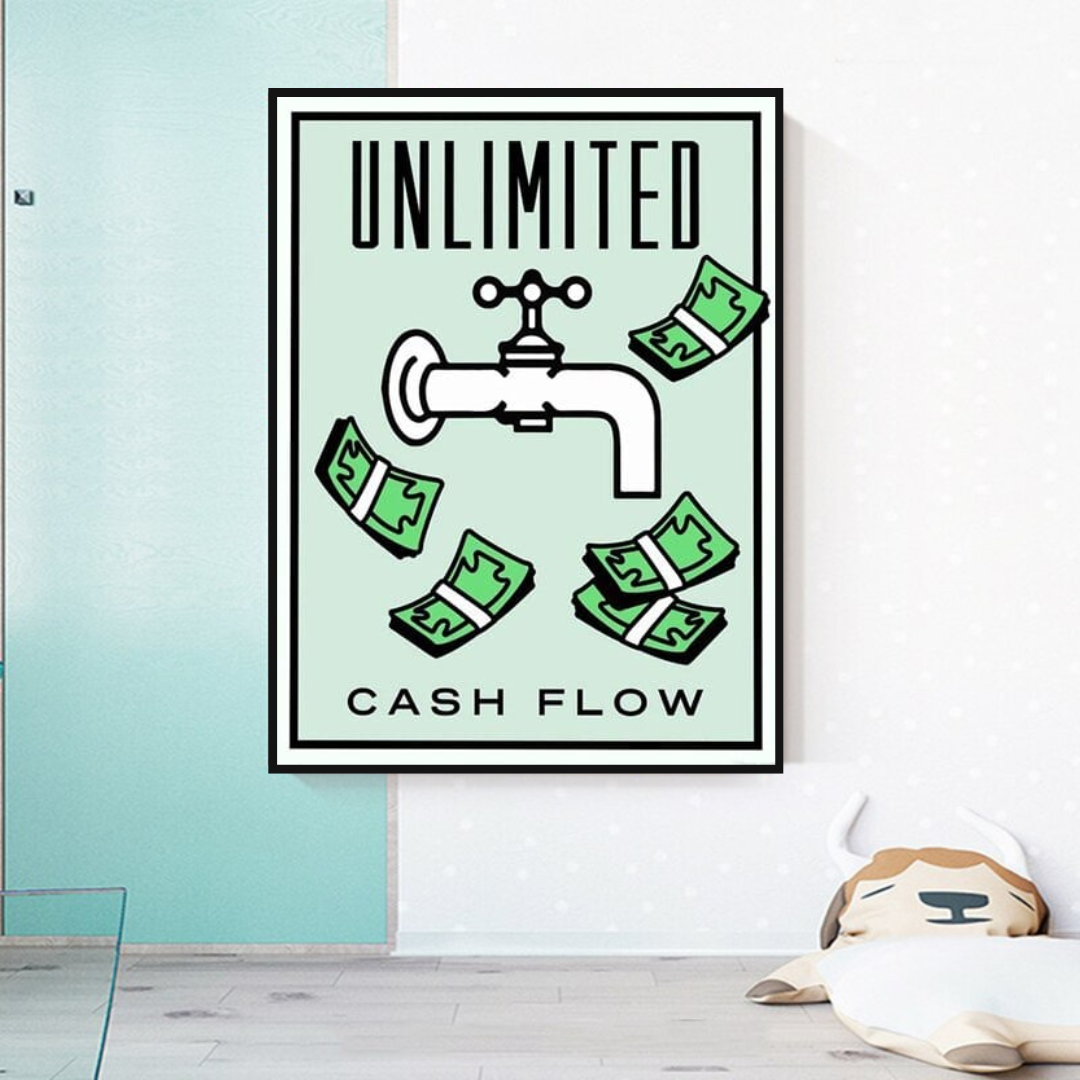 Monopoly Unlimited Cash Flow Card Canvas Wall Art-ChandeliersDecor