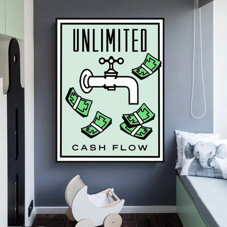 Monopoly Unlimited Cash Flow Card Canvas Wall Art-ChandeliersDecor