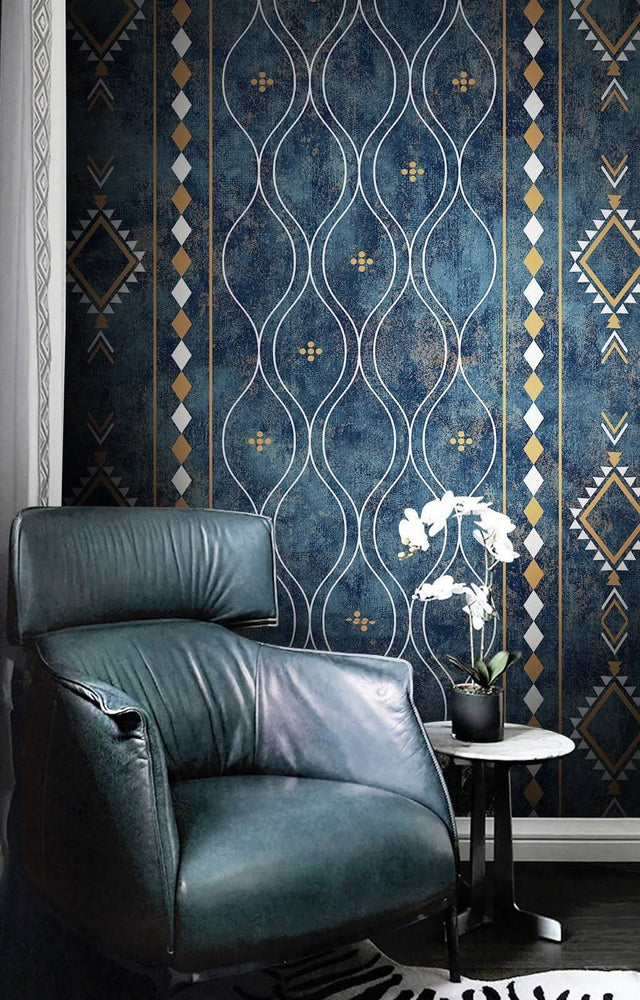 Morrocon Blue Abstract Wallpaper Mural-ChandeliersDecor.com
