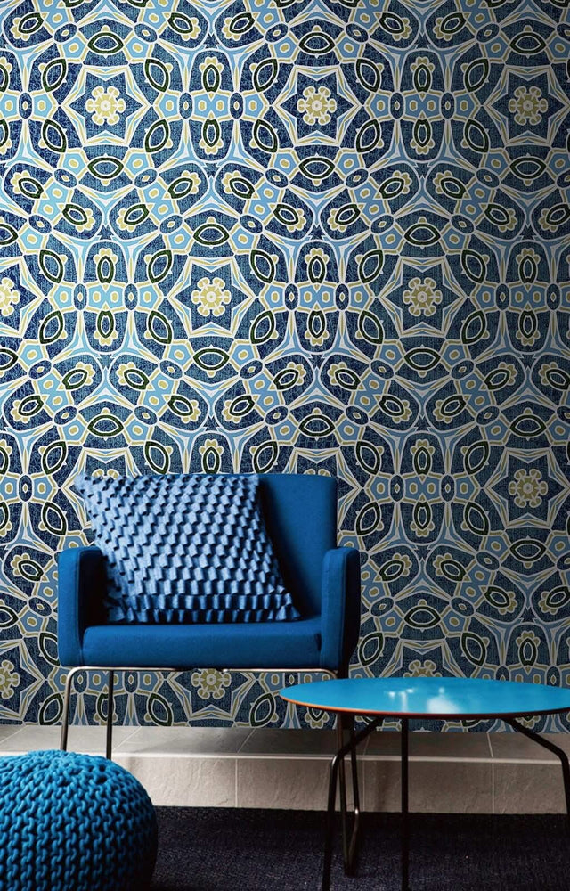 Morrocon Blues Geometric Wallpaper Mural-ChandeliersDecor.com