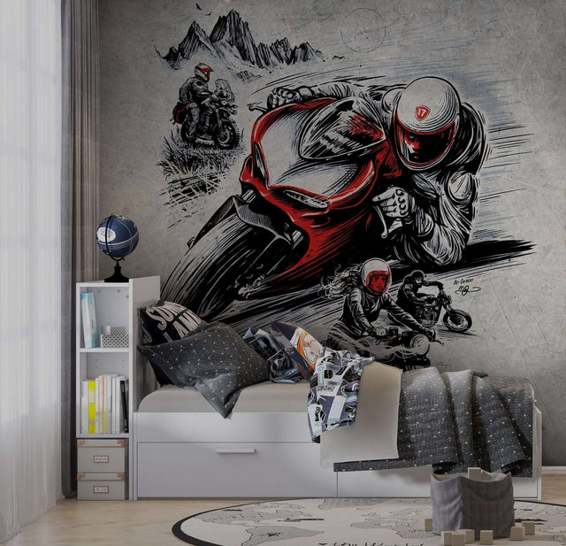 Motorbike Racing Champion Kids Wallpaper Mural-ChandeliersDecor.com