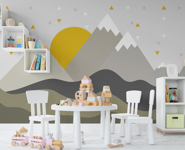 Mountain Peaks Snow: Kids Room Wallpaper Mural-ChandeliersDecor