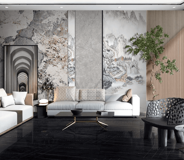 Mountain Scenery: Marble Wallpaper Murals-ChandeliersDecor.com