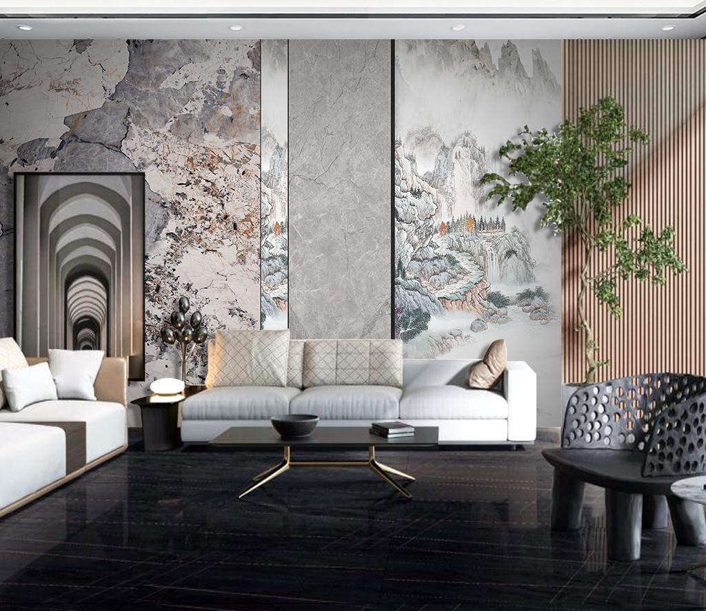 Mountain Scenery: Marble Wallpaper Murals-ChandeliersDecor