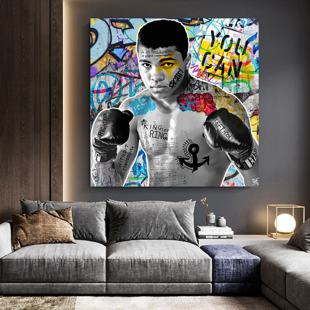 Muhammad Ali Boxer Graffiti Canvas Wall Art-ChandeliersDecor