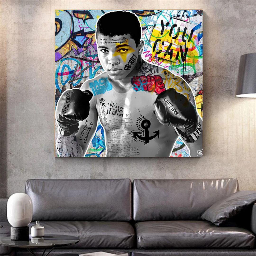 Muhammad Ali Boxer Graffiti Canvas Wall Art-ChandeliersDecor