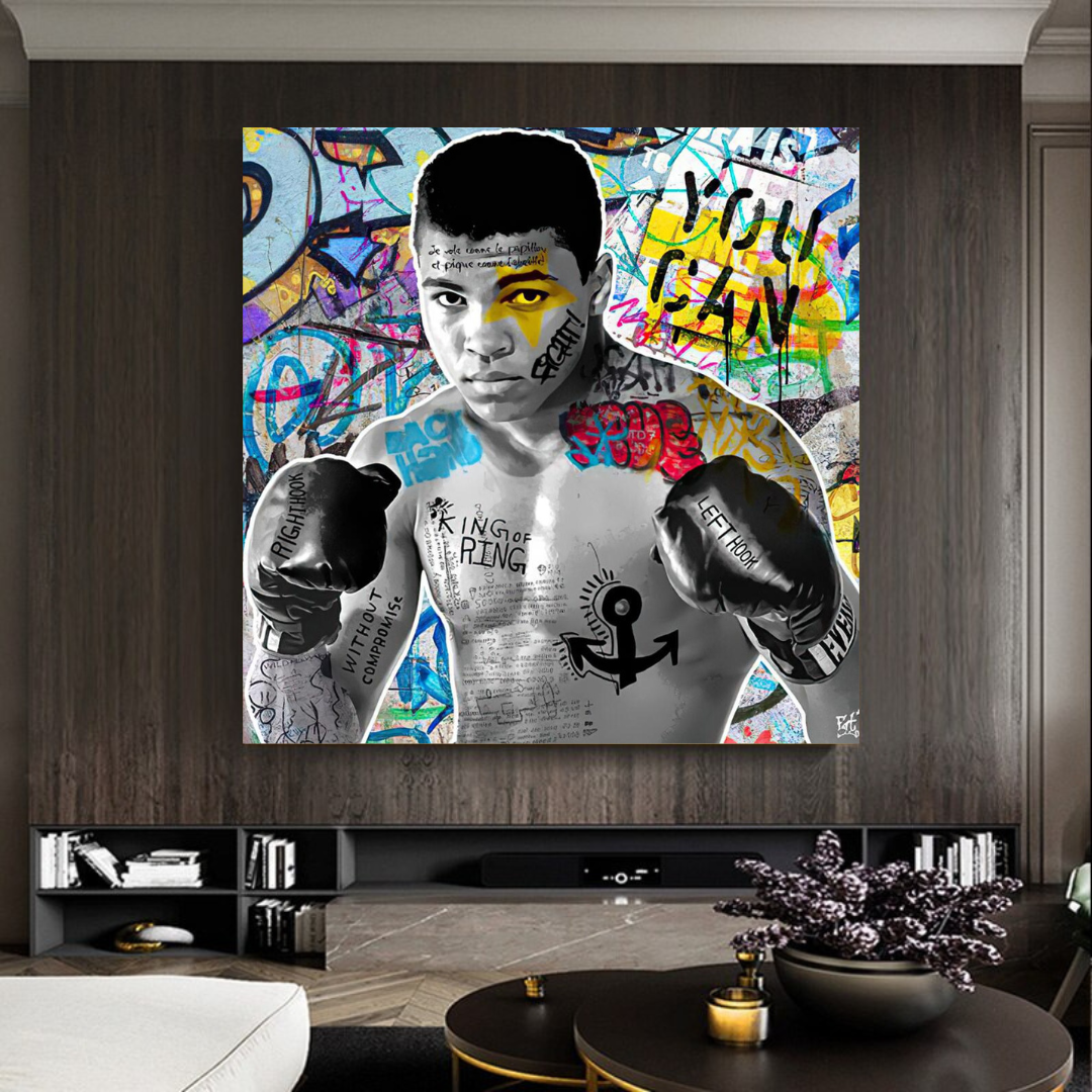 Muhammad Ali Boxer Graffiti Canvas Wall Art-ChandeliersDecor