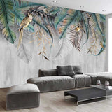 Nature's Symphony: Plant Leaves Birds Wallpaper-ChandeliersDecor