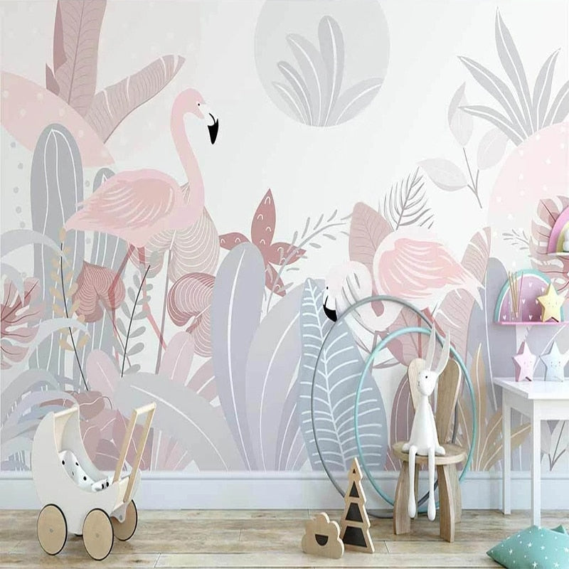Nordic Abstract Plant Flamingo Wallpaper for Home Wall Decor-ChandeliersDecor